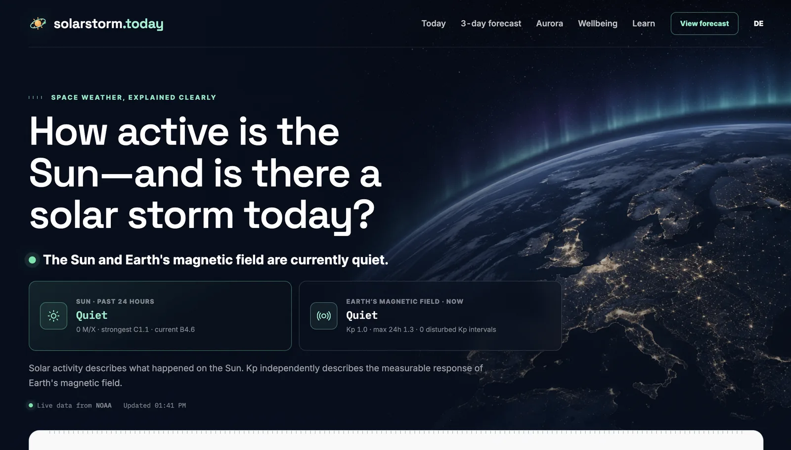 Solarstorm.today — live space-weather dashboard